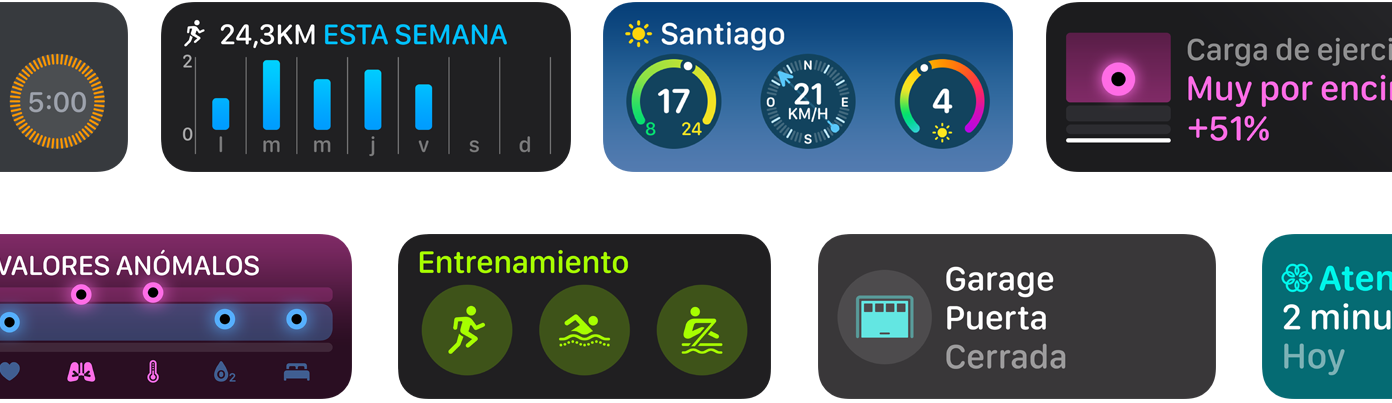 Una selección de los nuevos widgets de app para watchOS