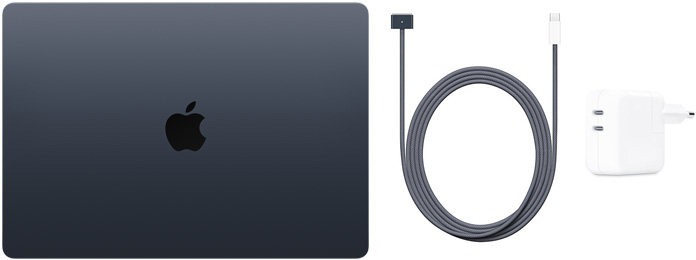 MacBook Air 15 inci, Kabel USB-C ke MagSafe 3, dan Adaptor Daya Port USB-C Ganda 35 W