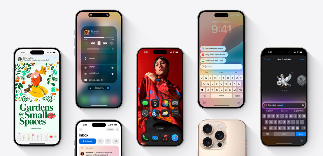 iPhone 16 screens displaying multiple iOS18 features