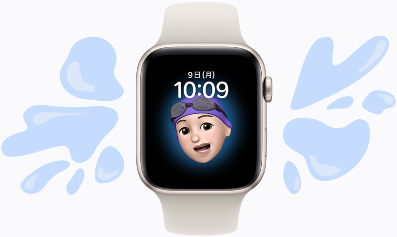 Apple Watchが水たまりに囲まれている。