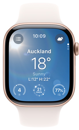 An Apple Watch screen displaying the Weather app