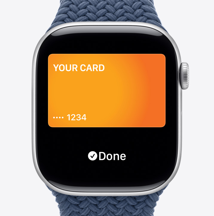 Three Apple Watch Series 10. The first shows Apple Card being used with Apple Pay. The second shows a transit card being used with the Wallet App. The third shows a home key being used through the Wallet app.