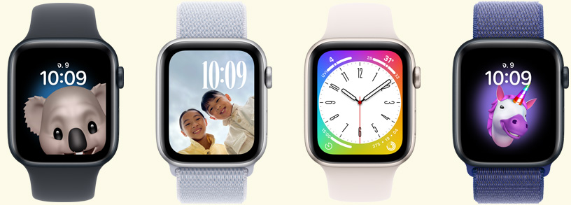 Apple Watch หลายเรือนที่แสดงหน้าปัดสนุกสนานและตลกขบขัน