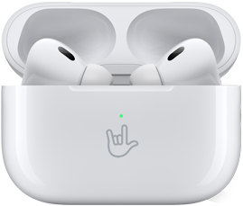 AirPods Pro in charging case next to iPhone, iPhone is connected to two sets of AirPods, each with individual volume control.