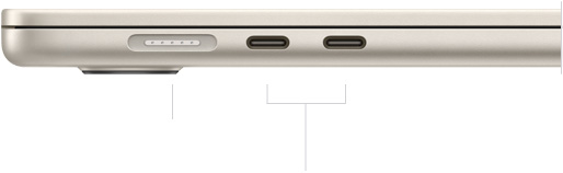 MacBook Air, closed,  left side, showing MagSafe and two Thunderbolt ports