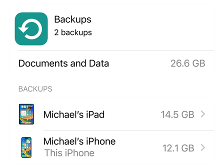 Screen of iCloud Backup data use