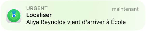 Animation d’une notification indiquant que l’enfant est arrivée à l’école.