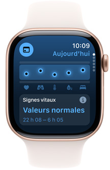 Une Apple Watch affichant la nouvelle app Signes vitaux.