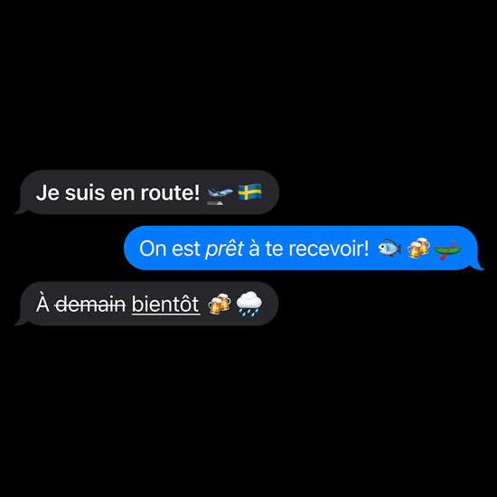 Démonstration d’effets sur des mots et des émojis dans des iMessage