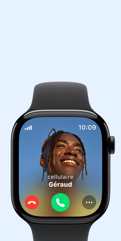 Un appel entrant affiché sur une Apple Watch Series 10.