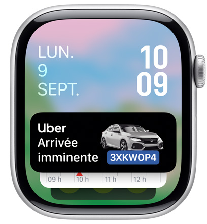 Écran d’Apple Watch affichant le widget de l’app Uber