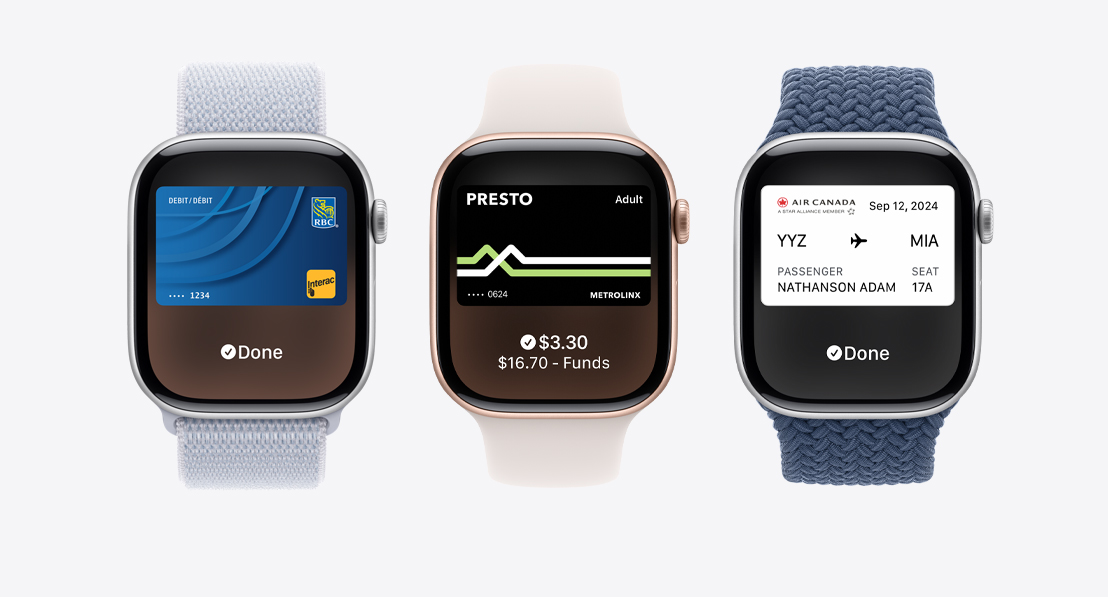 Apple Watch Series 10 showing a generic card through the Wallet app.