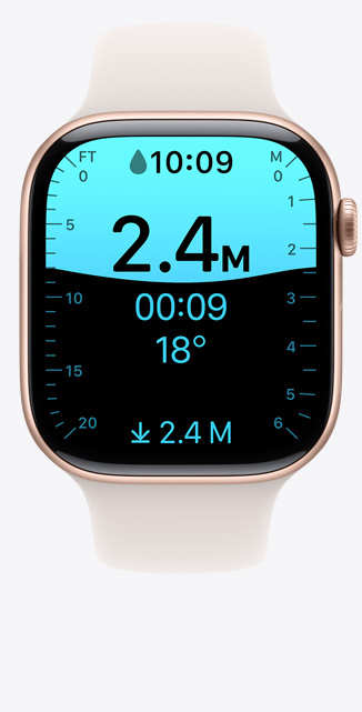 Front view of a Depth app screen on Apple Watch Series 10 showing a dive to 2.7 metres.