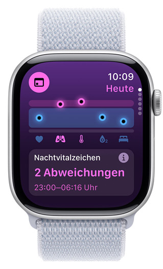 Apple Watch Display zeigt die im Schlaf erfassten Werte mit 2 Abweichungen