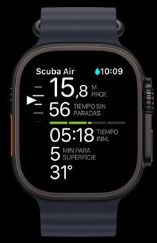 La app Oceanic+ en un Apple Watch Ultra 2.