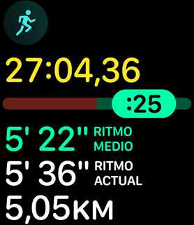 Métricas de ritmo y distancia de carrera.