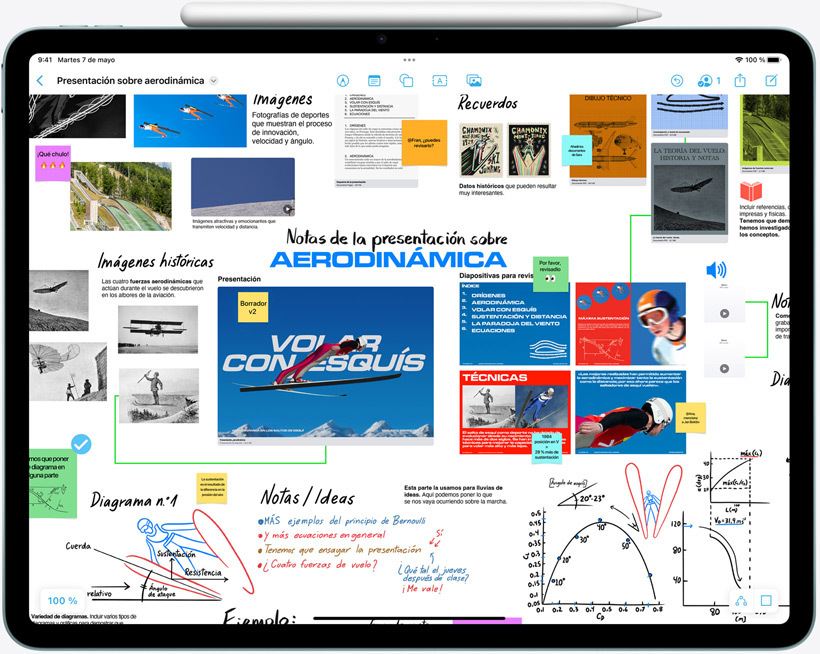 Vista horizontal del iPad Air con un Apple Pencil Pro acoplado