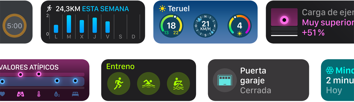 Una selección de los nuevos widgets de app para watchOS