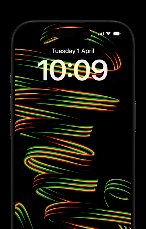 The word “unity” is displayed sideways on an iPhone lock screen in a red, green and yellow cursive script, reflecting the colours of the Pan-African flag.