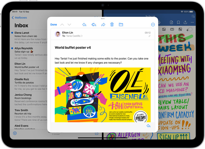 Mail and GoodNotes side by side on iPad