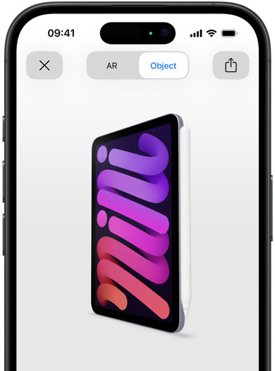iPad mini with Apple Pencil Pro attached in AR on an iPhone.