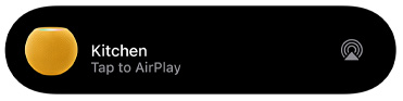An AirPlay graphic showing music being played to a HomePod mini called kitchen