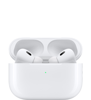 AirPods Pro dentro del estuche de carga con la tapa abierta.