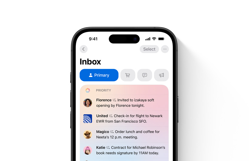 iPhone shows inbox in Mail app with important messages at the top and highlighted a different color