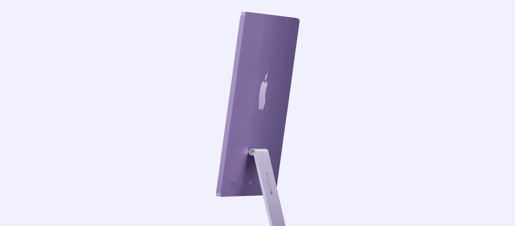 Imagem na diagonal de um iMac roxo