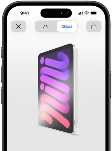 iPad mini with Apple Pencil Pro attached in AR on an iPhone.