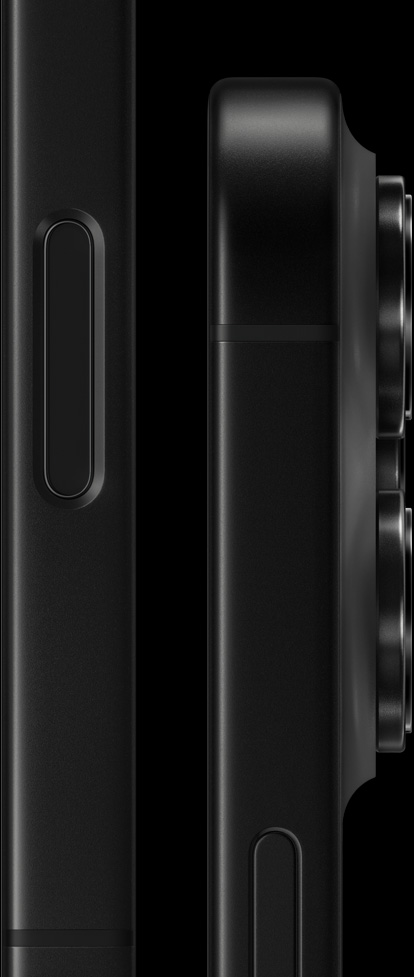 iPhone 16 Pro, side exterior, Black Titanium finish, Camera Control button, raised Pro camera system