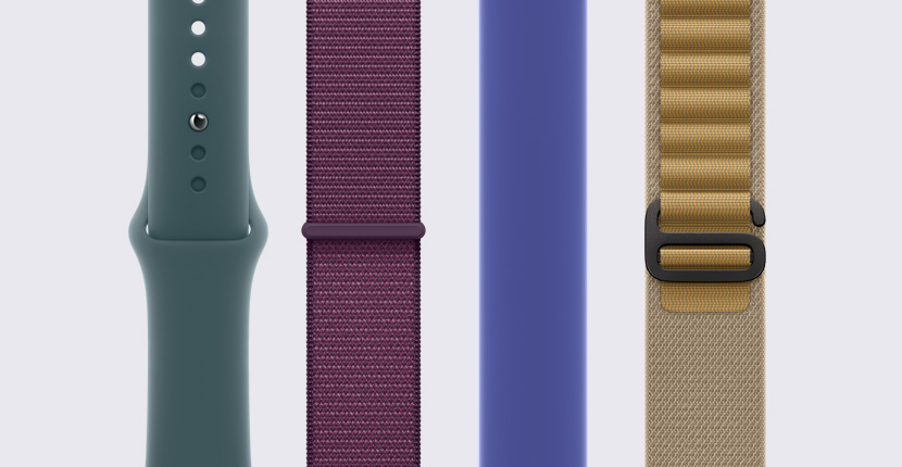 Several Apple Watch bands laid out vertically next to each other.